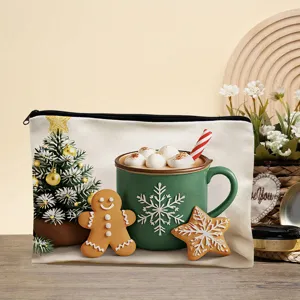 Christmas canvas zipper pouch large makeup bag cute holiday storage bag for daily use