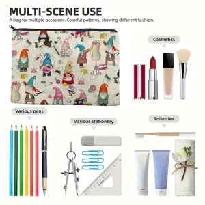 Trousse de maquillage portable pour femme, joli motif de nain, pochette de toilette multi-usage.