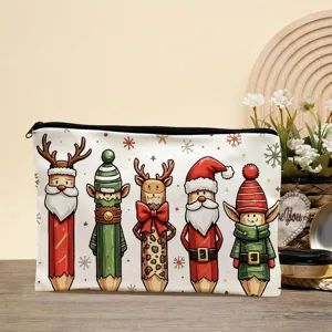 Close-up detail of the canvas Christmas pencil case featuring cute cartoon characters.