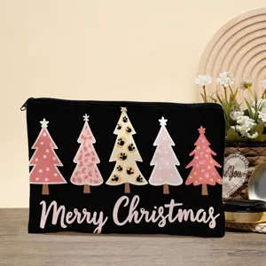 Large capacity Christmas tree cosmetic bag, polyester makeup pouch for travel and storage.