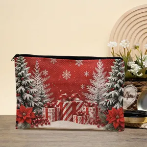 Weihnachtliches Schneelandschaft Motiv Kosmetiktasche Detailansicht, praktisches Reiseetui.