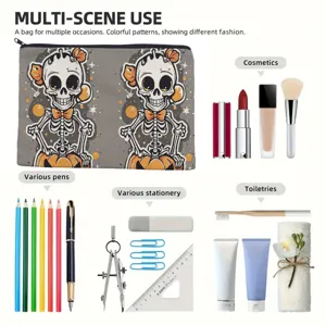 Halloween Totenkopf Kürbis Druck Make-up Tasche Vintage Reißverschluss Federmäppchen Aufbewahrung