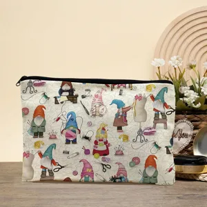 Petite trousse de maquillage portable avec imprimé de nains de couture mignons pour voyage.