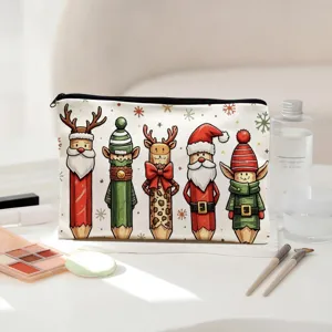 Christmas makeup bag cute canvas cosmetic pouch zipper toiletry bag pencil stationery case