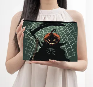 Halloween Kürbis Sensenmann Kosmetiktasche, tragbare Reise Reißverschluss Aufbewahrungstasche.