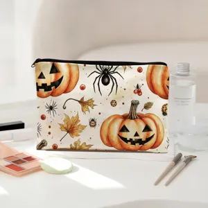Halloween Thanksgiving pumpkin canvas makeup bag cosmetic pouch travel portable organizer