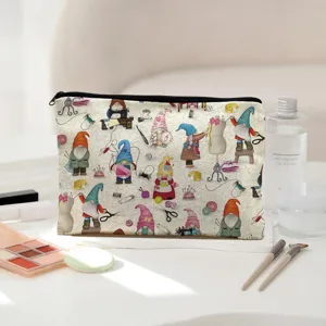 Jolie trousse de toilette motif lutin de couture, pochette de maquillage portable.