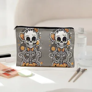 Halloween Cartoon Skelett Print Kosmetiktasche mit Reißverschluss Aufbewahrung.