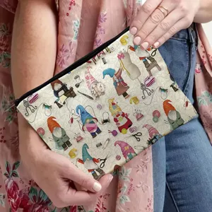 Joli sac de maquillage à motif de nain et couture, trousse de toilette portable et pratique.