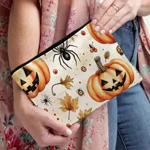 Autumn Thanksgiving canvas cosmetic bag portable zipper makeup pouch multi-functional organizer