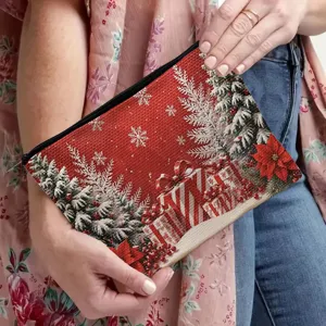 Weihnachts Kosmetiktasche mit festlichem Schneeflocken und Geschenke Druck für Reise.