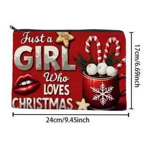 Weihnachts Kosmetiktasche Detailansicht, rote Make-up Tasche mit Weihnachtsmotiv Maßen.