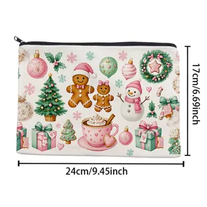Christmas canvas makeup bag cute gingerbread man portable zipper storage pouch 24x17cm