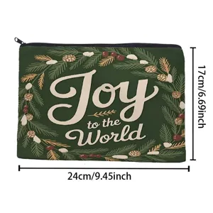 Trousse de maquillage en toile imprimé lettres couronne de Noël pochette portable 24x17cm