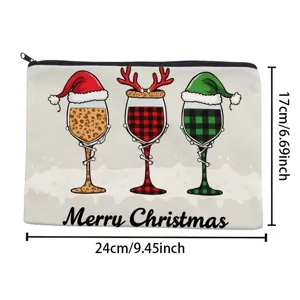 Weihnachts Wein Glas Druck Leinwand Make-up Tasche Urlaubs Reise Kosmetik Reißverschlusstasche