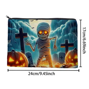 Halloween mummy pumpkin print canvas cosmetic bag portable zipper makeup storage pouch