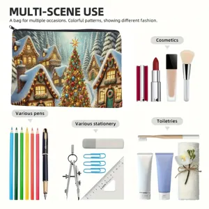 Large capacity Christmas tree cosmetic bag, polyester travel makeup organizer pouch for daily.