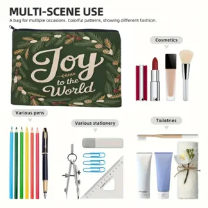 Trousse de maquillage polyvalente avec impression festive et grande capacité de rangement.