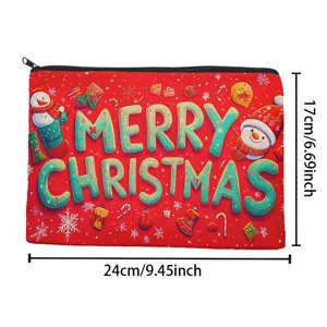 Christmas themed zipper makeup bag cosmetic pouch portable toiletry storage bag for gifts stationery