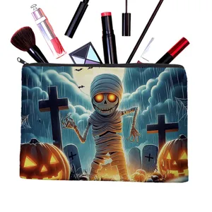 Halloween mummy canvas cosmetic bag spooky makeup pouch travel wash storage organizer bag