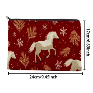 Weihnachten Pferd Muster Make-up Tasche, rote Leinwand Reißverschluss Aufbewahrungstasche.