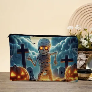 Halloween canvas makeup bag with zipper, portable toiletry and cosmetic pouch for travel.