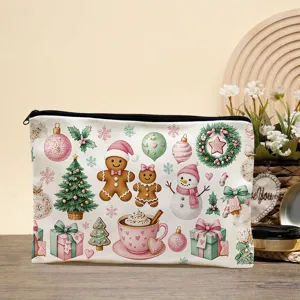 Christmas gingerbread man canvas storage bag cute holiday cosmetic pouch for daily use organizer