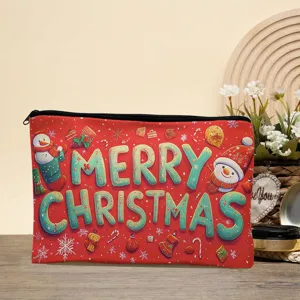 Christmas canvas zipper makeup bag holiday gift toiletry pouch cute snowman design storage