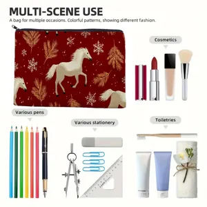 Vielseitige Kosmetiktasche mit stilvollem Pferdemuster, ideal für Make-up und Schreibwaren.