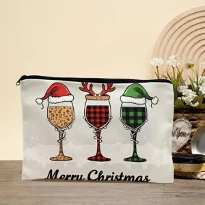 Weihnachts-Weinglas-Druck-Leinen-Kosmetiktasche Reise-Make-up-Aufbewahrungstasche fur Geschenke