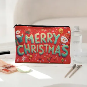Christmas makeup bags red zipper cosmetic pouch holiday gift toiletry bag organizer