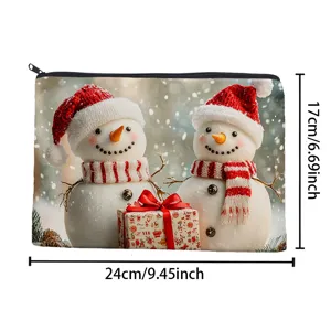 Christmas snowman print zipper pouch cosmetic bag holiday storage bag daily organizer