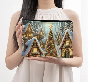 Christmas tree cosmetic bag, large capacity travel makeup pouch, polyester storage organizer.