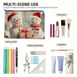 Christmas snowman canvas zipper pouch, multi-functional cosmetic bag and pencil case for daily use.