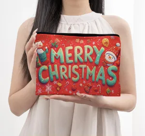 Christmas theme zipper cosmetic bag makeup pouch portable travel toiletry storage case