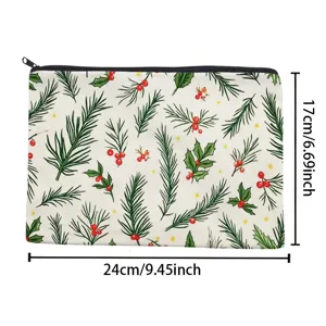 Large capacity Christmas tree cosmetic bag, polyester storage pouch for travel and stationery.
