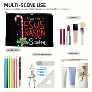 Weihnachten Make-up Tasche tragbare Reise Kosmetiktasche mit festlichem religiösem Text.