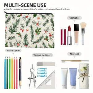Large capacity Christmas tree cosmetic bag, polyester makeup pouch for travel and stationery.