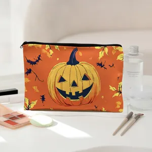 Halloween Kosmetiktasche tragbar Kulturbeutel süßer Kürbis Druck Canvas Aufbewahrung