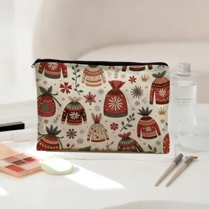 Trousse de maquillage à motif de Noël festif pour le rangement quotidien pratique.