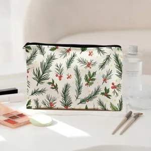 Large capacity Christmas tree makeup bag, polyester cosmetic storage pouch for travel.