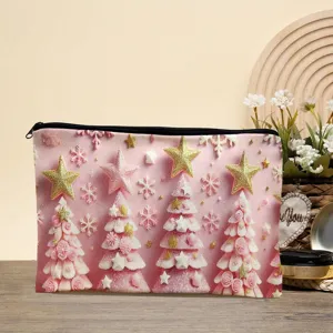 Rosa Weihnachtsbaum Druck Kosmetiktasche, süße Reißverschluss Aufbewahrungstasche.