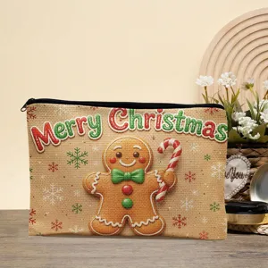 Weihnachten Lebkuchenmann Leinwand Kosmetiktasche Detail, festliche Make-up Aufbewahrung.