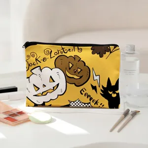 Halloween Kürbis Katze Druck Kosmetiktasche Leinen Reißverschluss Make-up Beutel.