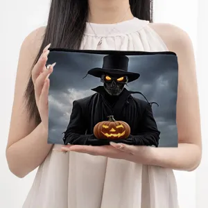 Halloween Kürbis Canvas Kosmetiktasche Reißverschluss Etui gruseliger Stil Make-up Beutel