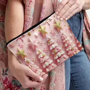 Rosa Weihnachtsbaum Druck Kosmetiktasche, stilvoller Reißverschluss Make-up Beutel für Reisen.