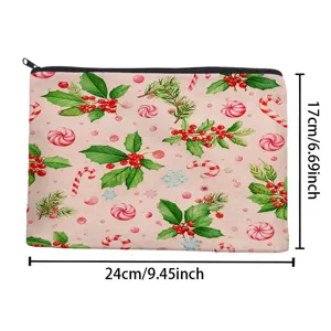 Christmas cosmetic bag polyester makeup pouch travel storage bag with holiday festive print