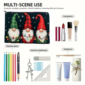 Trousse de toilette imprimé de gnome de Noël, étui de maquillage portable et pratique.