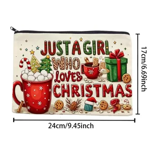 Christmas canvas makeup bag zipper pouch for women holiday gifts daily travel storage organizer