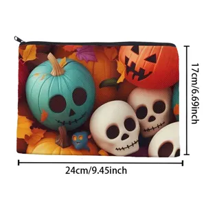 Halloween Totenkopf Kürbis Print Canvas Make-up Tasche und Federmäppchen Details.